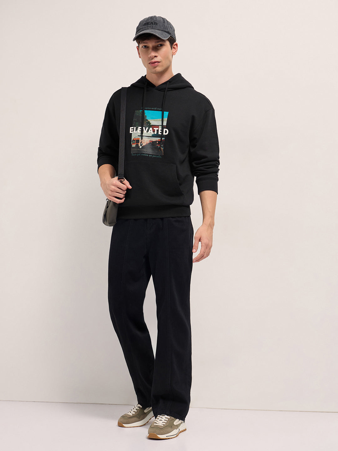 Men Black Relaxed Fit Hoodie