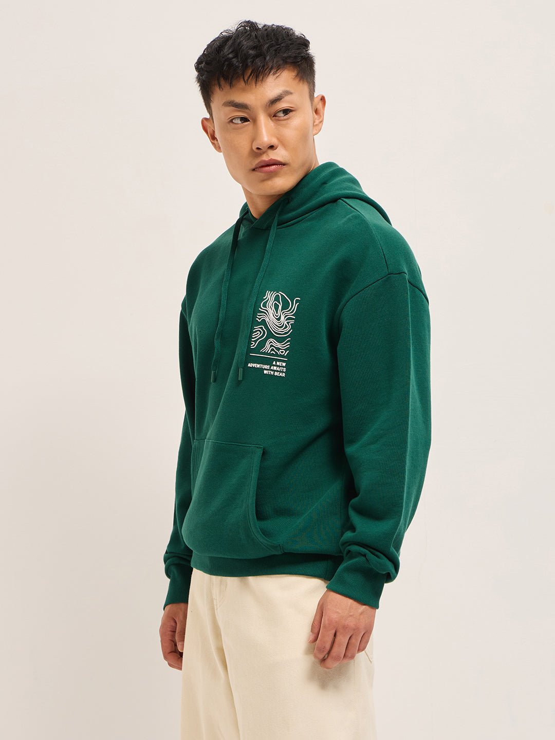 Men Green Relaxed Fit Hoodie