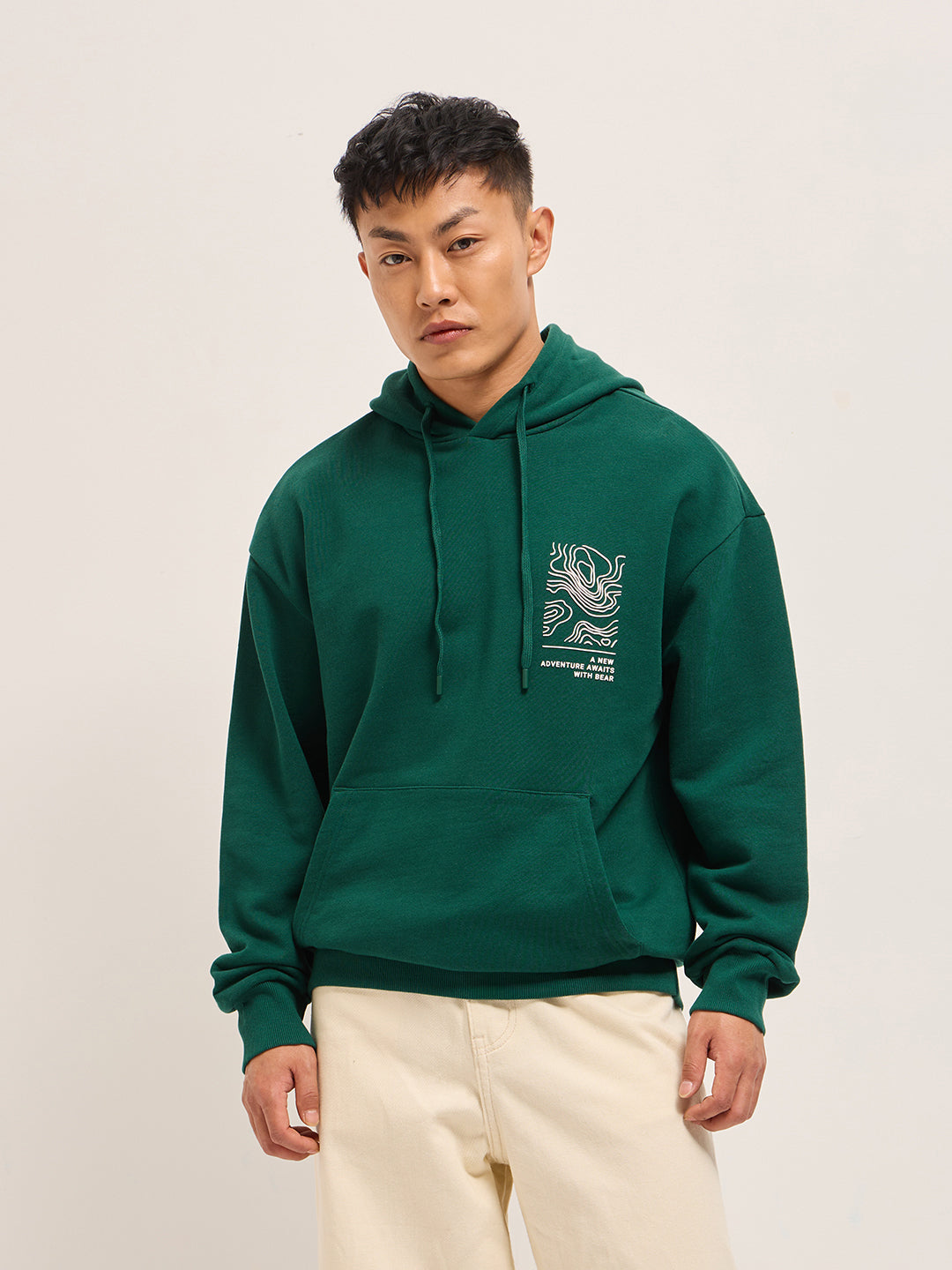 Men Green Relaxed Fit Hoodie