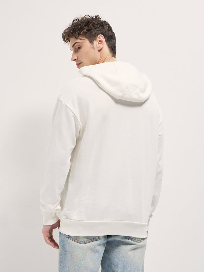 Men White Graphic globe illustration Design Relax Fit Hoodie