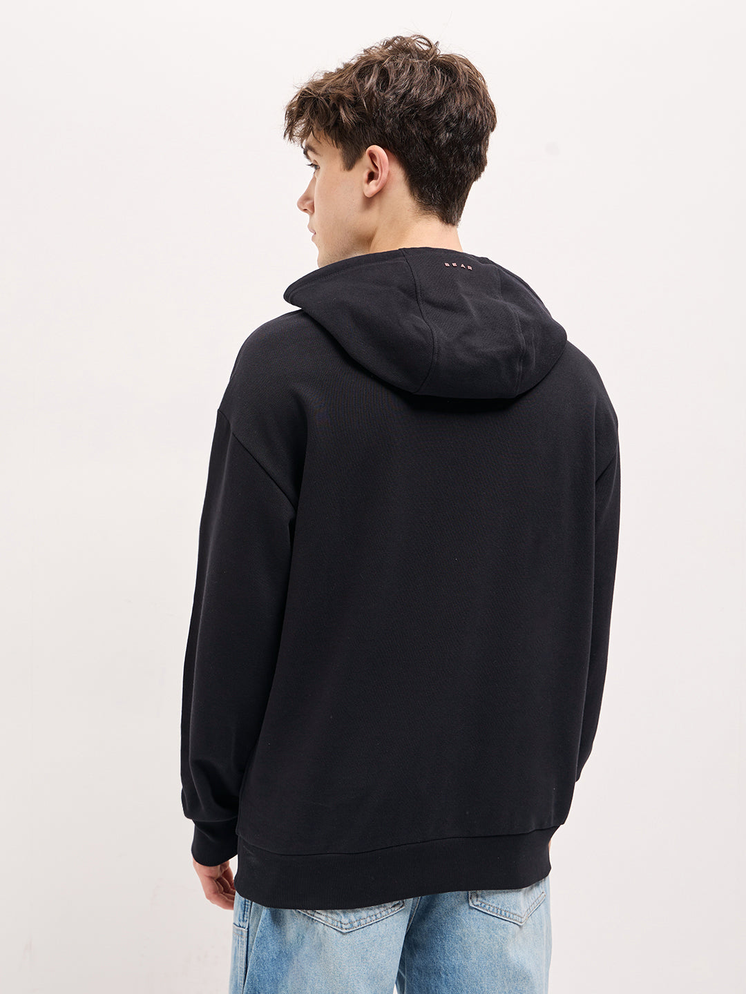 Men Black playful sequin bear face Relax Fit Hoodie