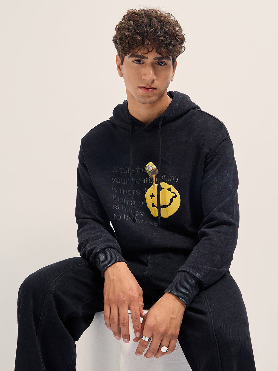 Men Black Relaxed Fit Hoodie