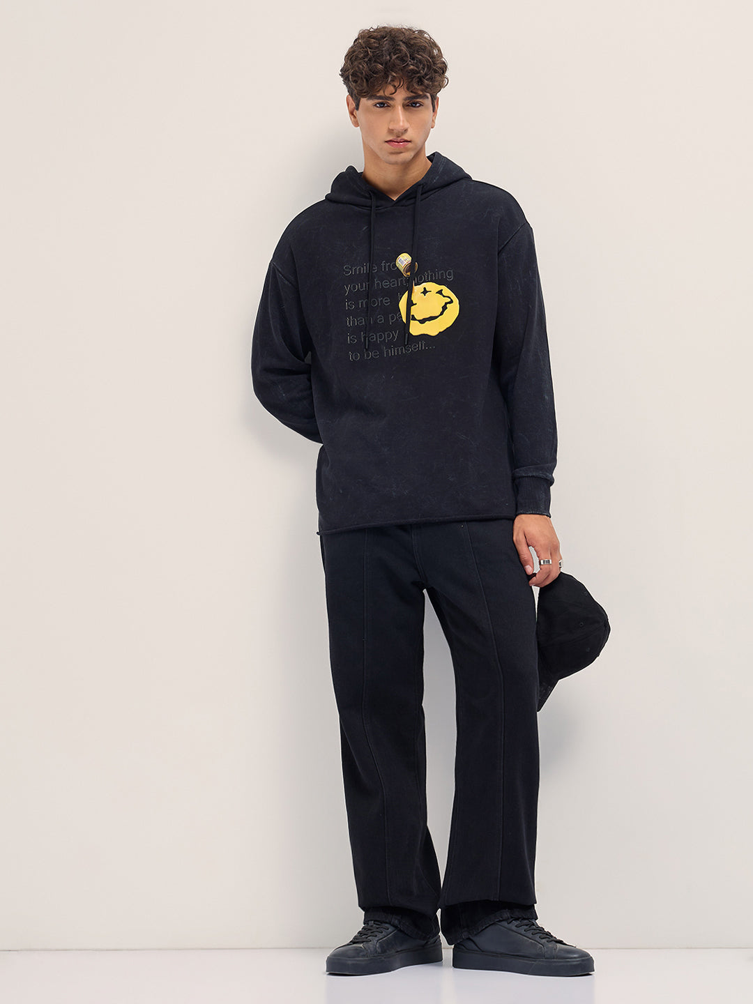 Men Black Relaxed Fit Hoodie