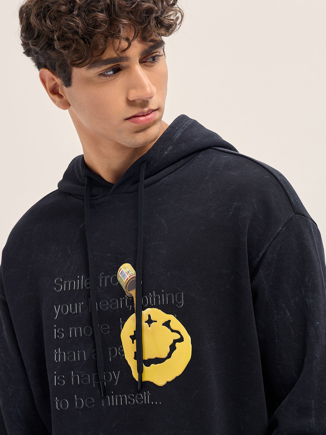 Men Black Relaxed Fit Hoodie