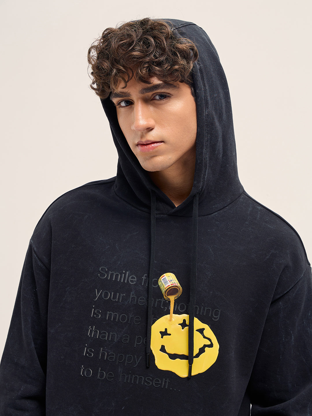 Men Black Relaxed Fit Hoodie