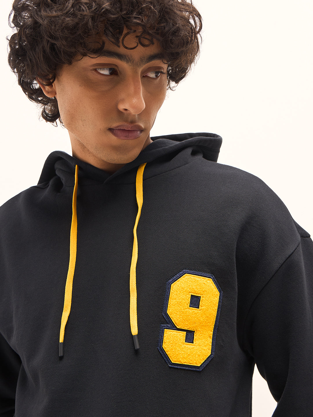 Men Black Relaxed Fit Half-Sleeve Hoodie