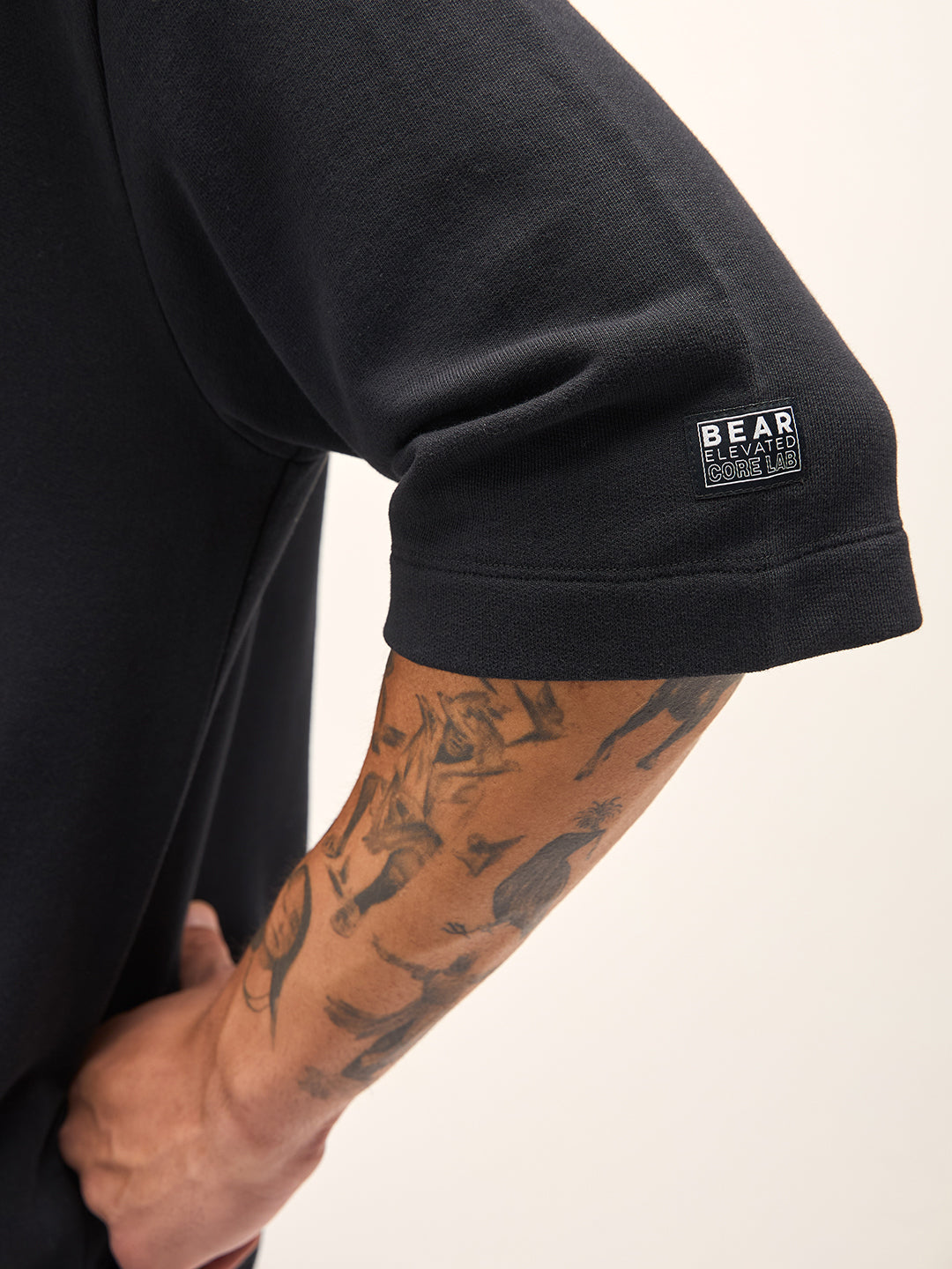 Men Black Relaxed Fit Half-Sleeve Hoodie