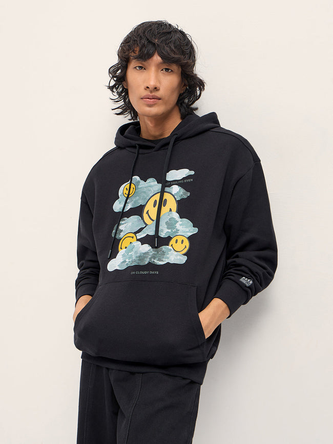 Men Black Relaxed Fit Hoodie