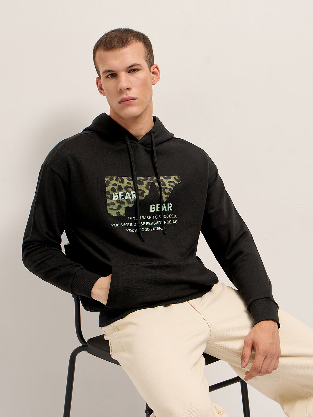 Men Black Relaxed Fit Hoodie