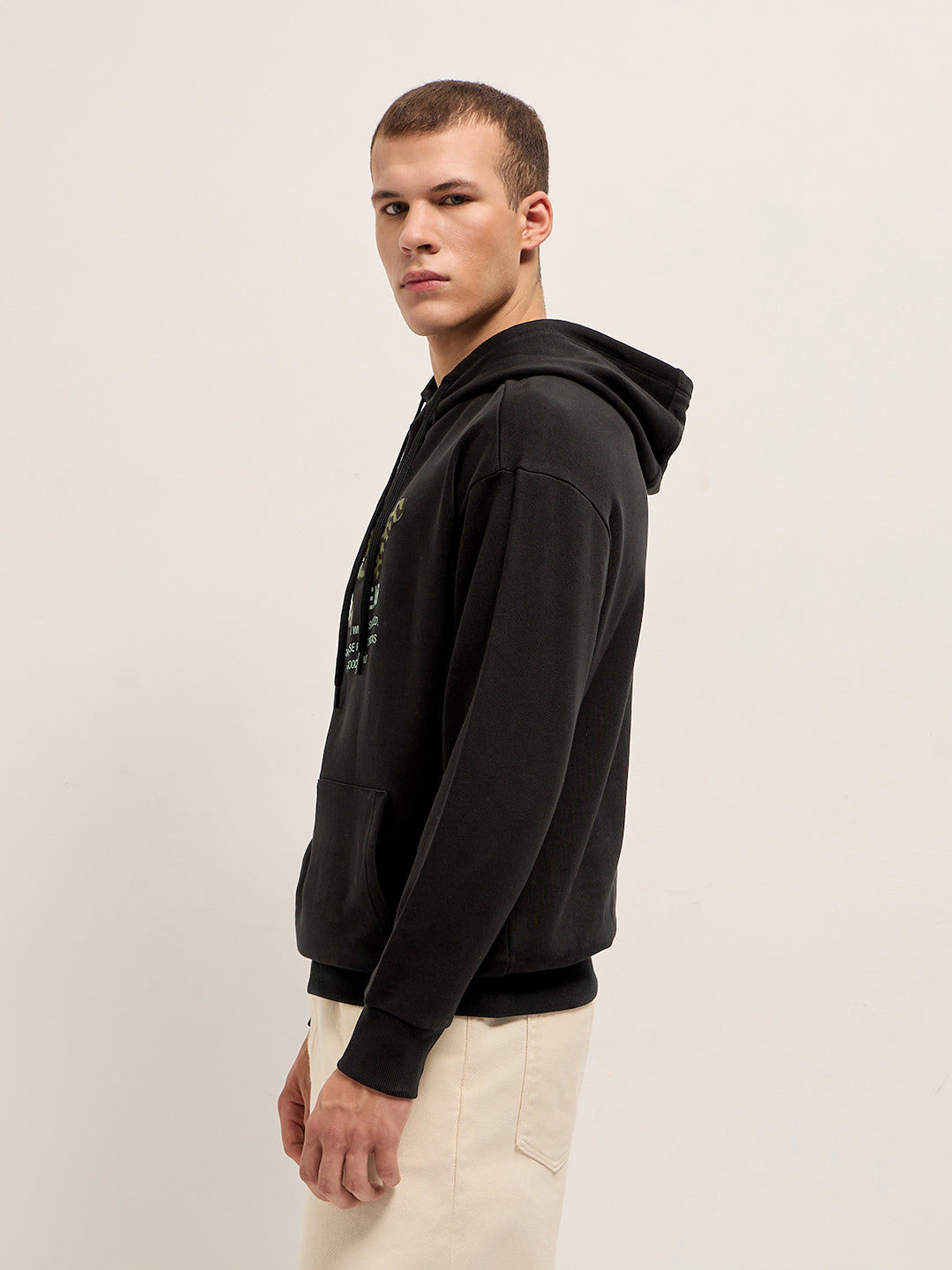 Men Black Relaxed Fit Hoodie
