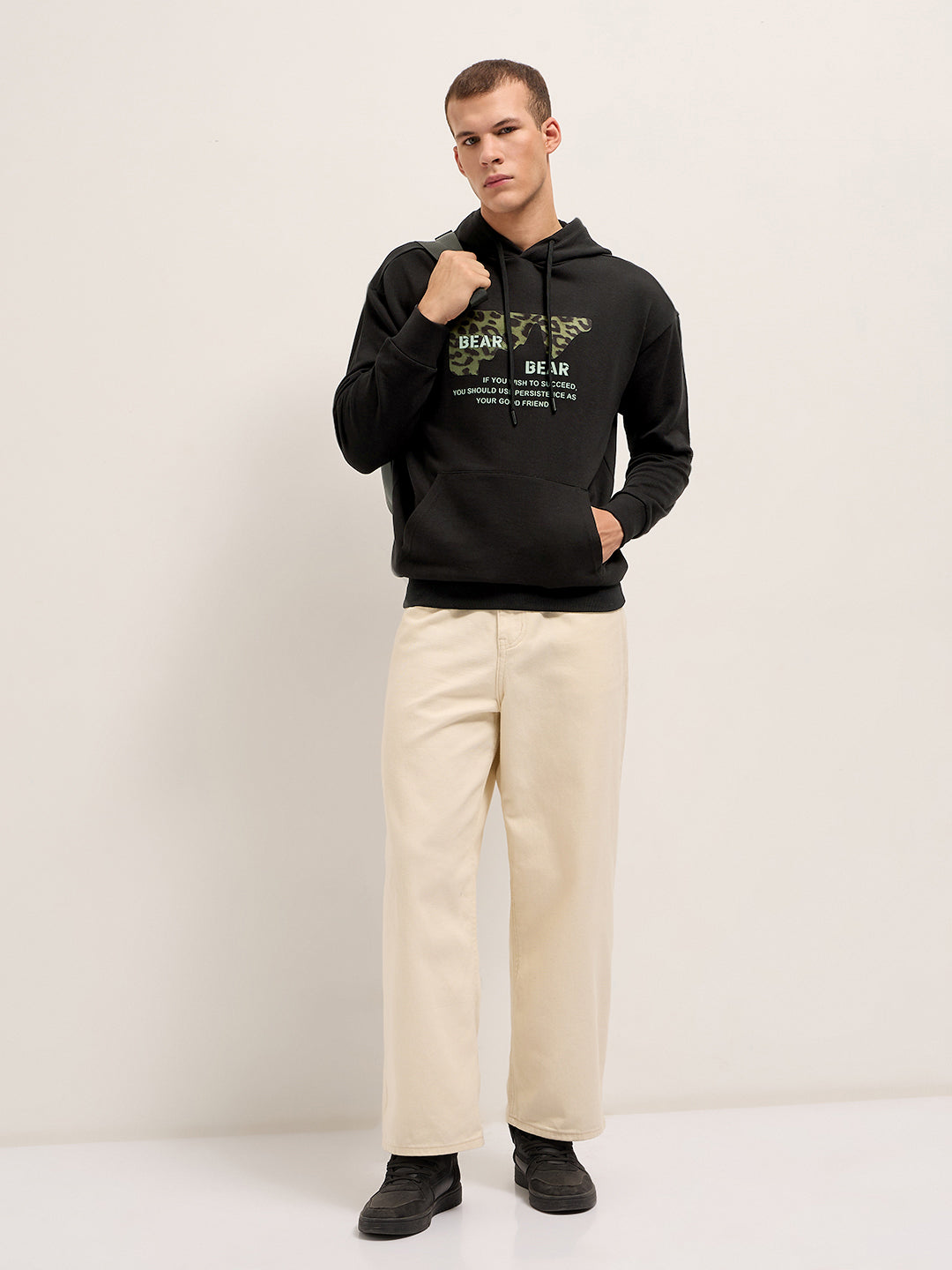 Men Black Relaxed Fit Hoodie