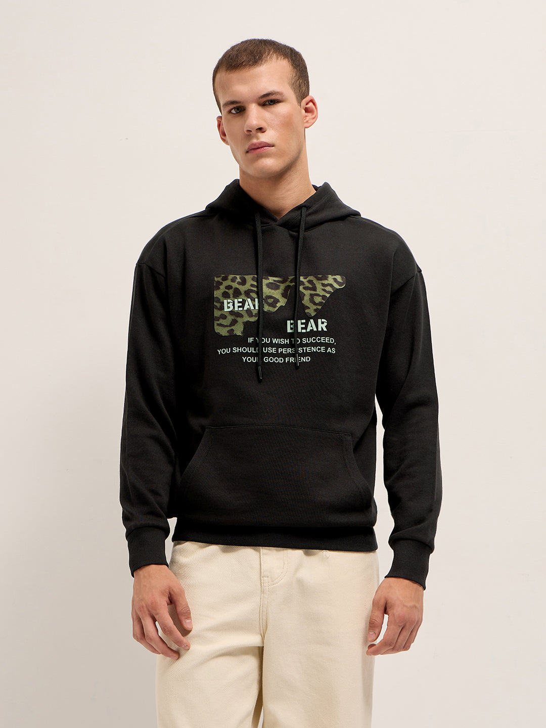 Men Black Relaxed Fit Hoodie