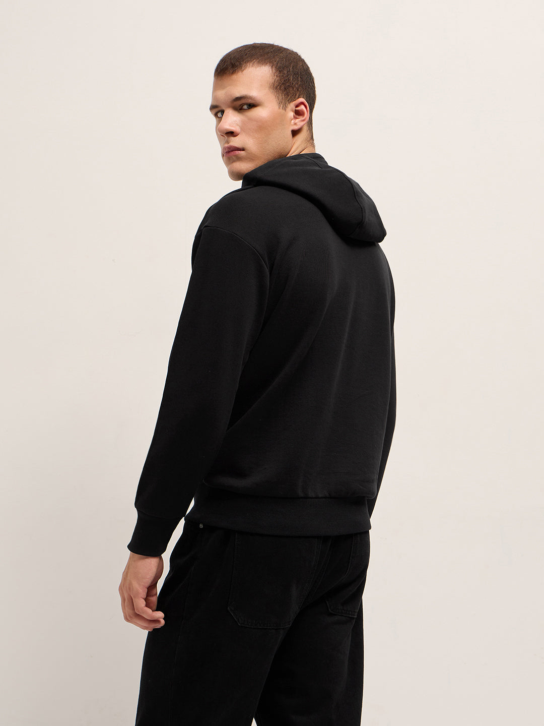 Men Black Relaxed Fit Hoodie