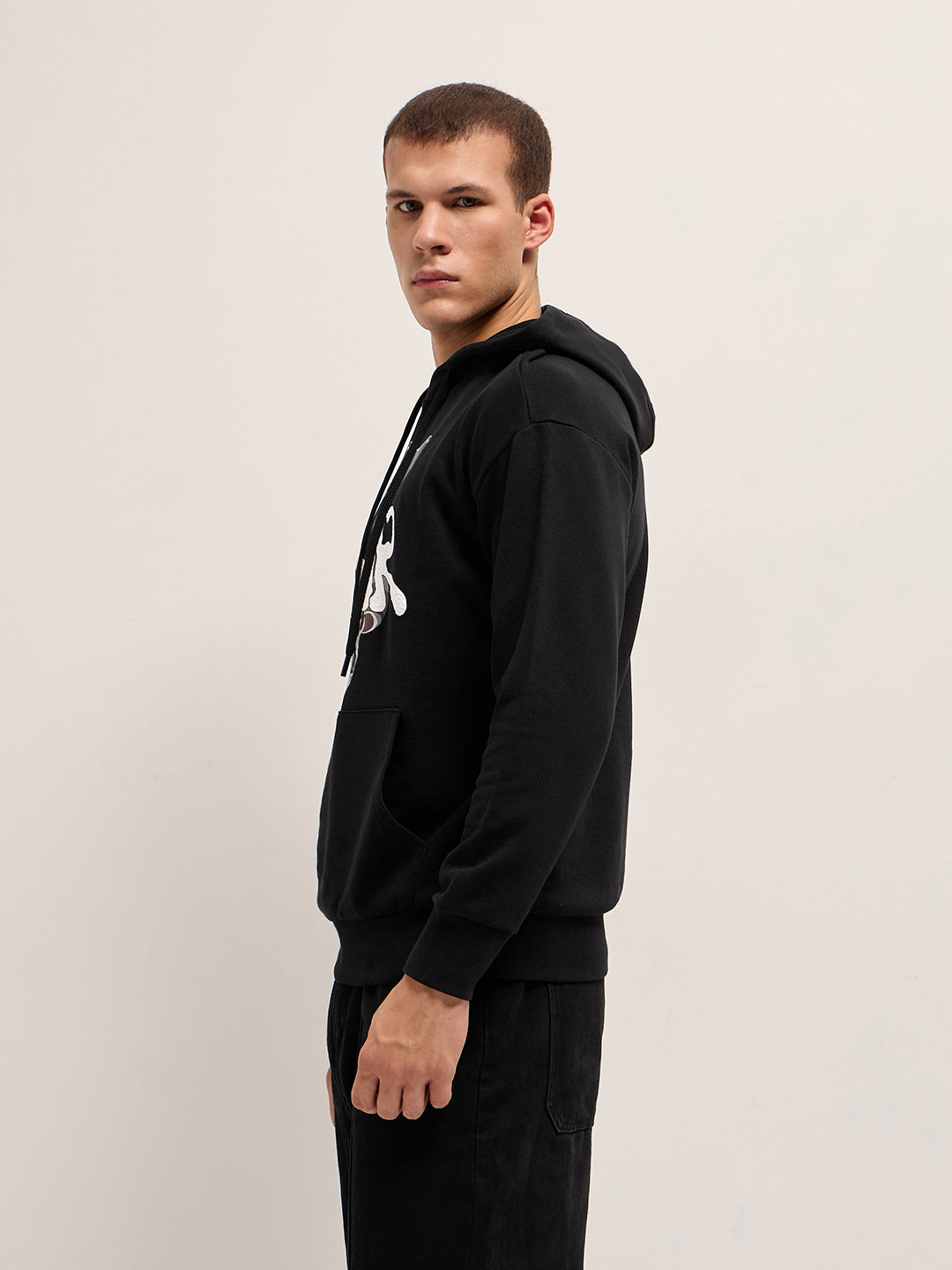 Men Black Relaxed Fit Hoodie