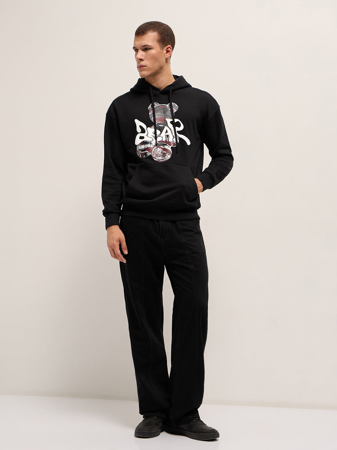 Men Black Relaxed Fit Hoodie