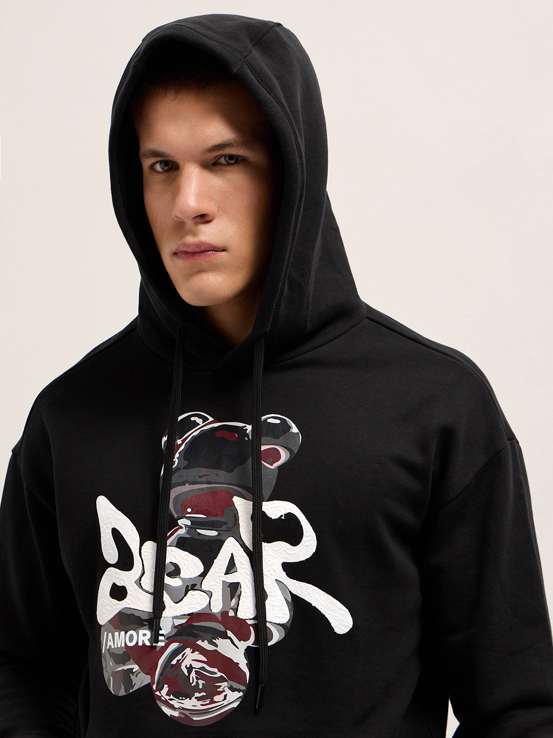 Men Black Relaxed Fit Hoodie