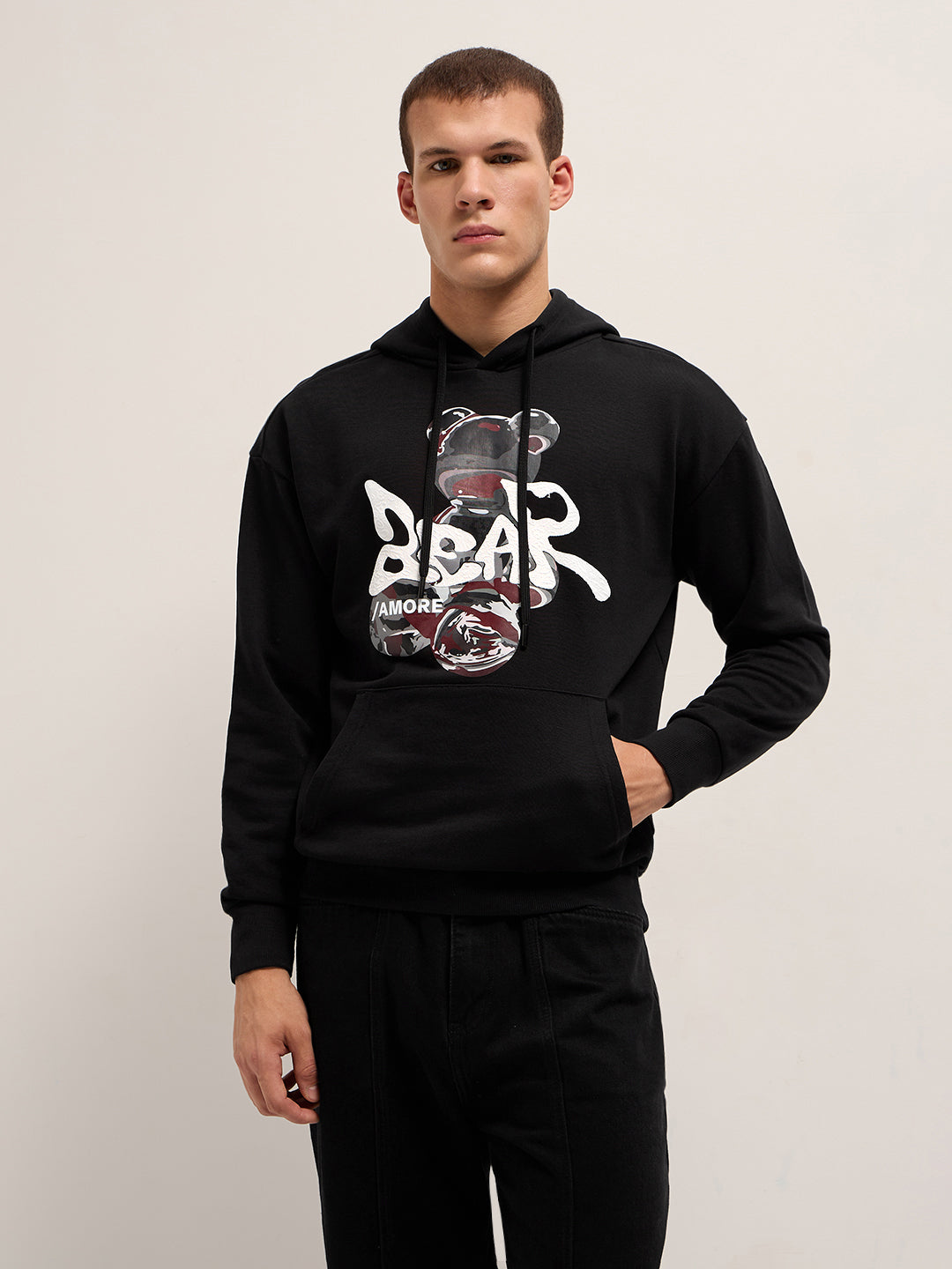 Men Black Relaxed Fit Hoodie