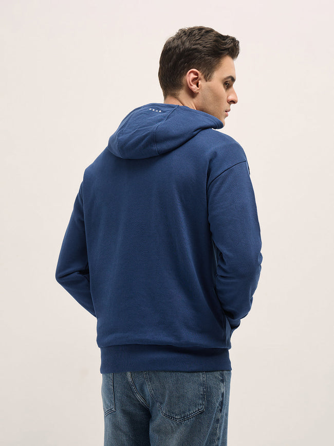Men Navy Blue Solid Relax Fit Hoodie