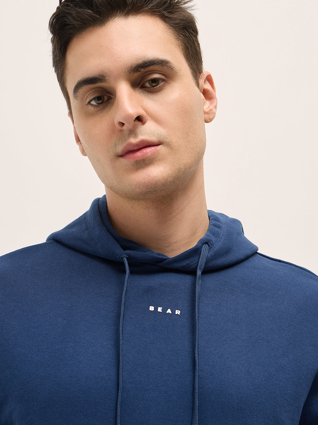 Men Navy Blue Solid Relax Fit Hoodie
