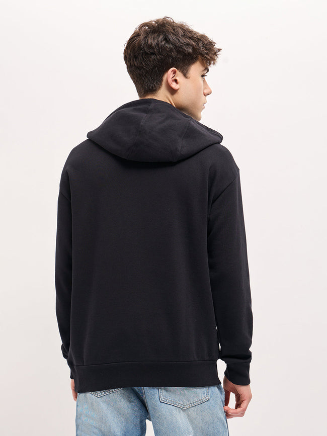 Men Black Distressed Graphic Design Relax Fit Hoodie