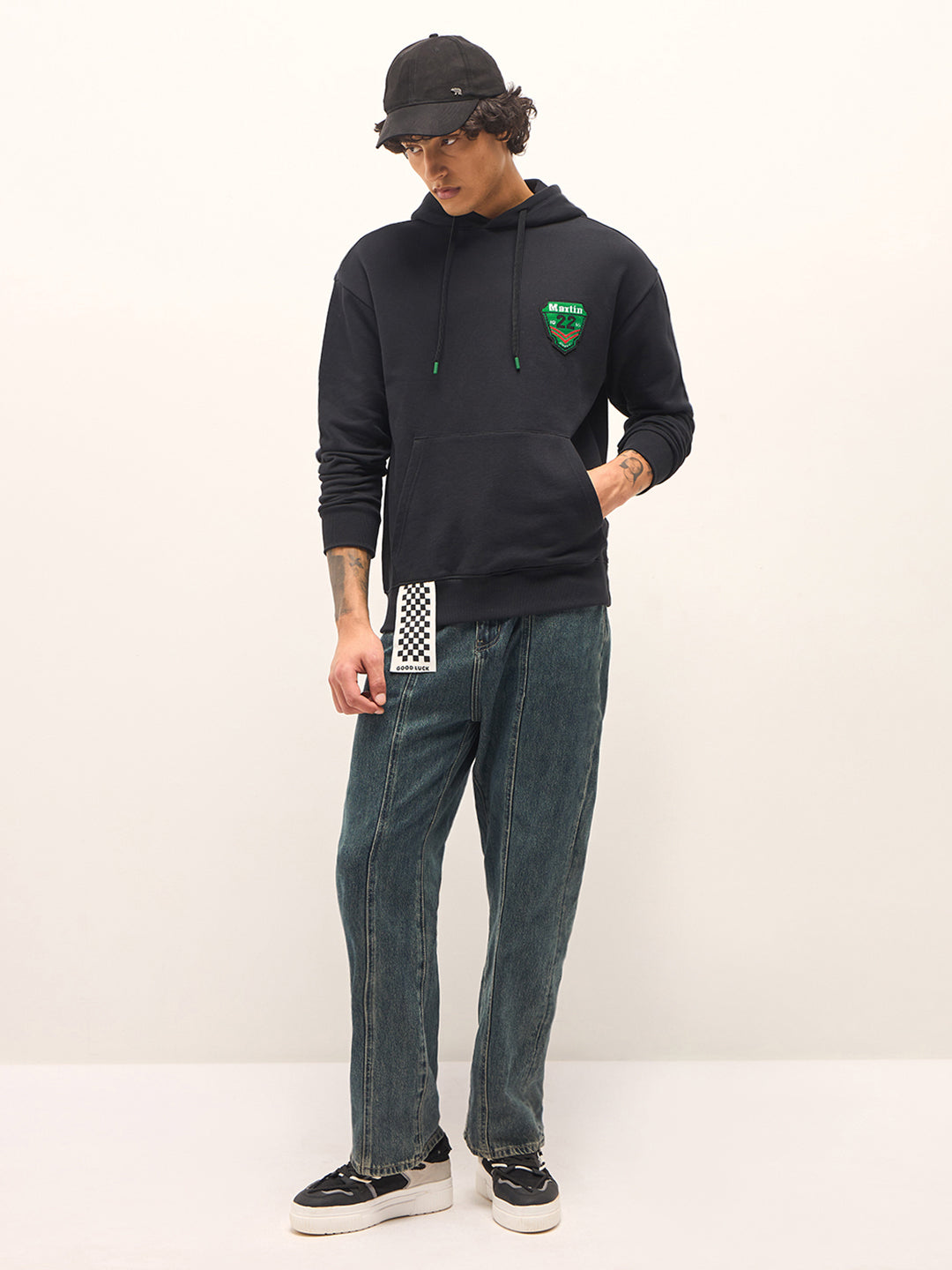 Men Black Relaxed Fit Hoodie