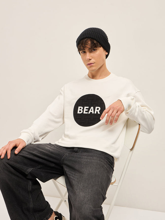 Men White Graphic Design Relax Fit Crew Neck Sweatshirt