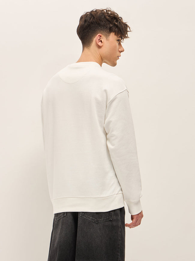 Men White Graphic Design Relax Fit Crew Neck Sweatshirt