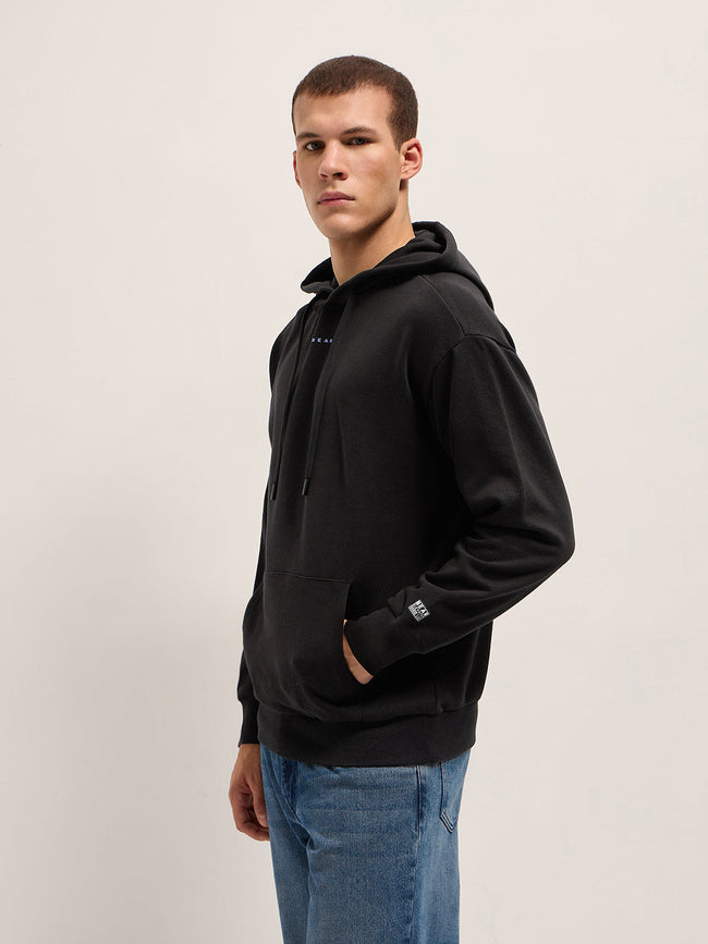 Men Black Relaxed Fit Hoodie