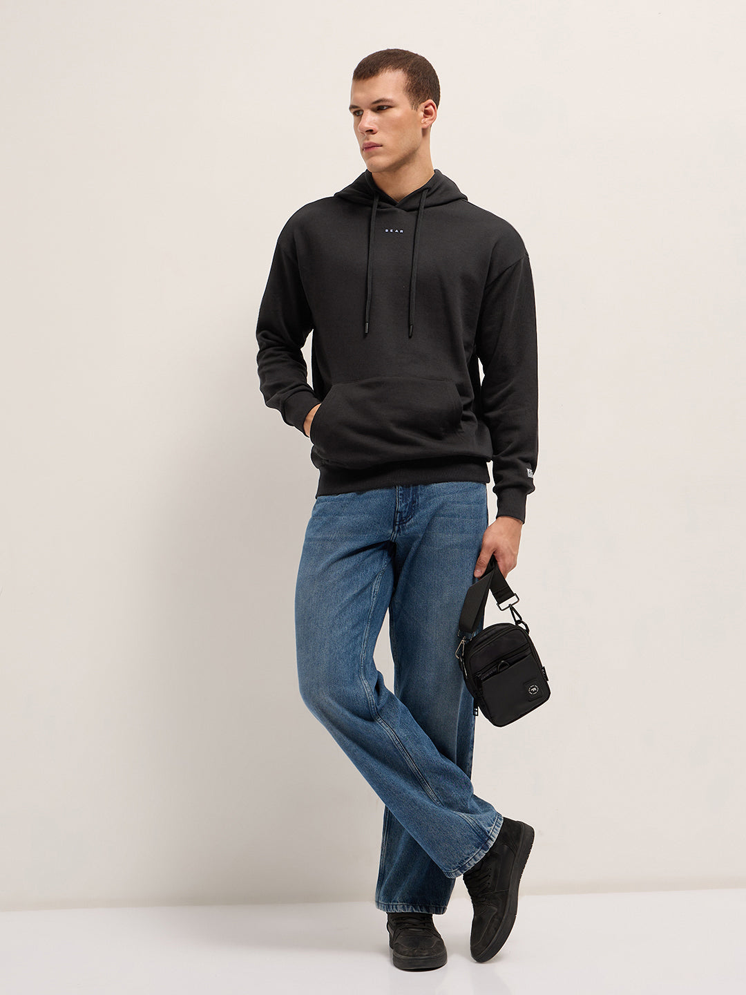 Men Black Relaxed Fit Hoodie