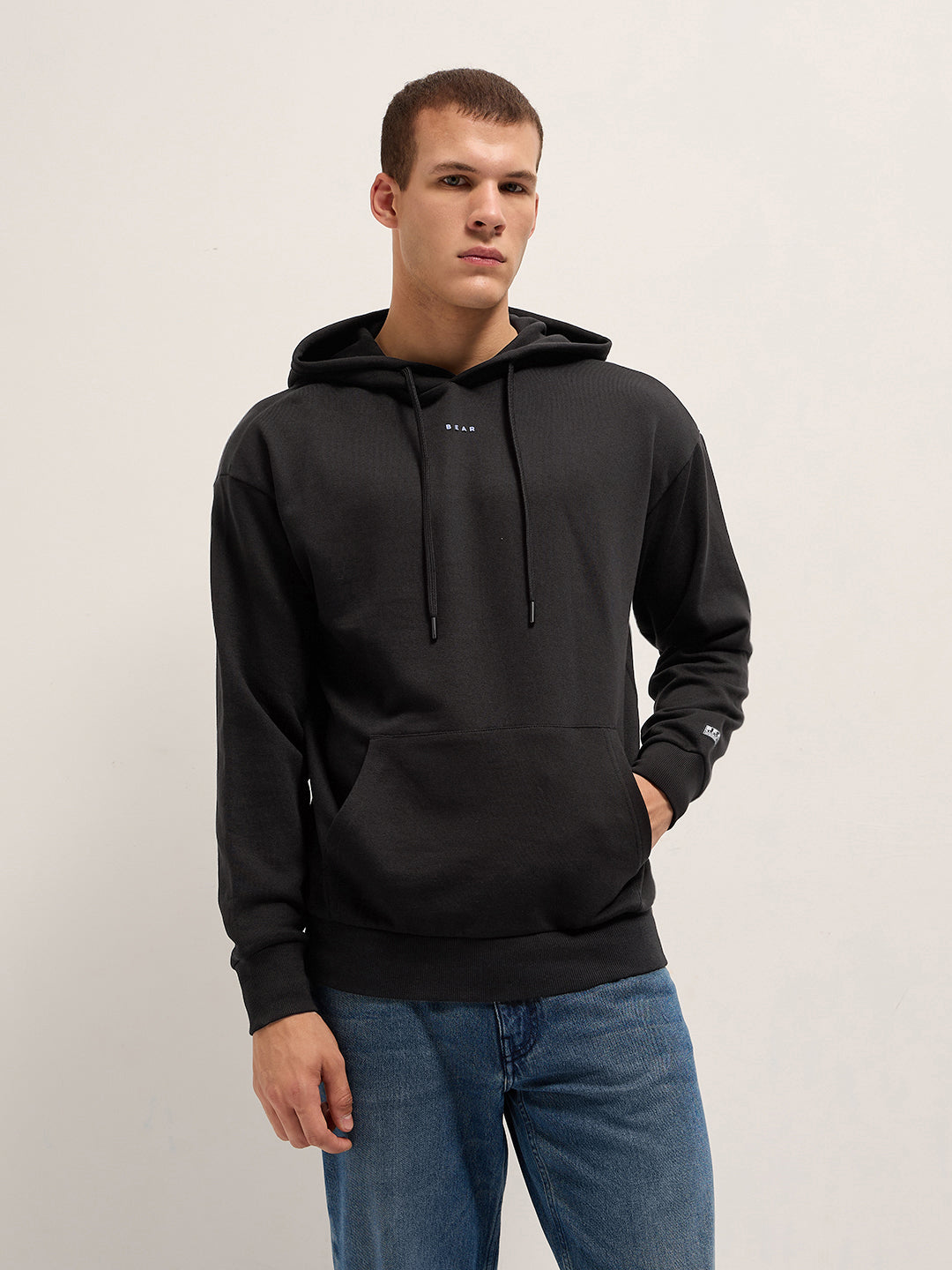 Men Black Relaxed Fit Hoodie