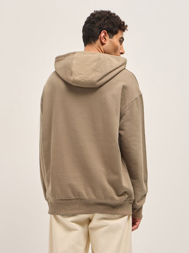 Men Beige Solid Relax Fit Hoodie