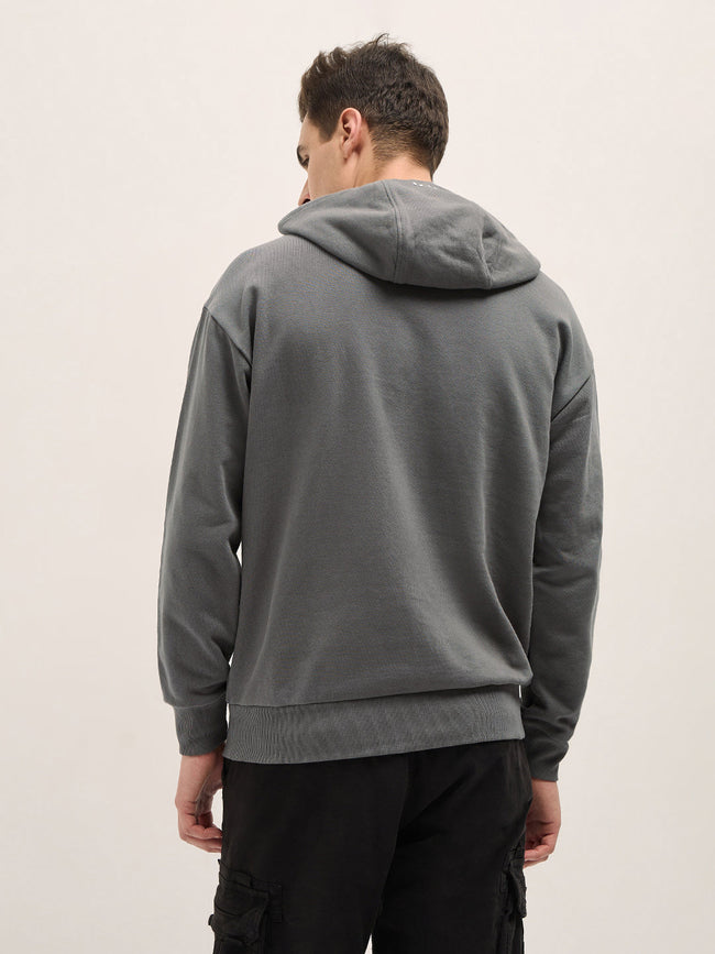 Men Grey Solid Relax Fit Hoodie