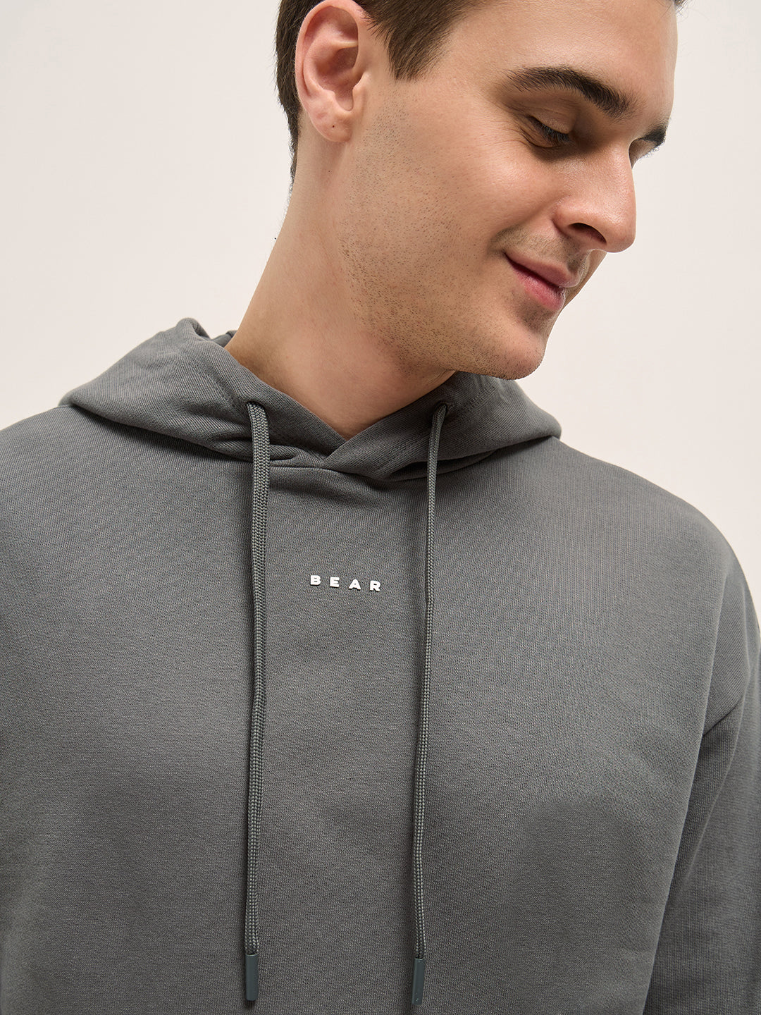 Men Grey Solid Relax Fit Hoodie