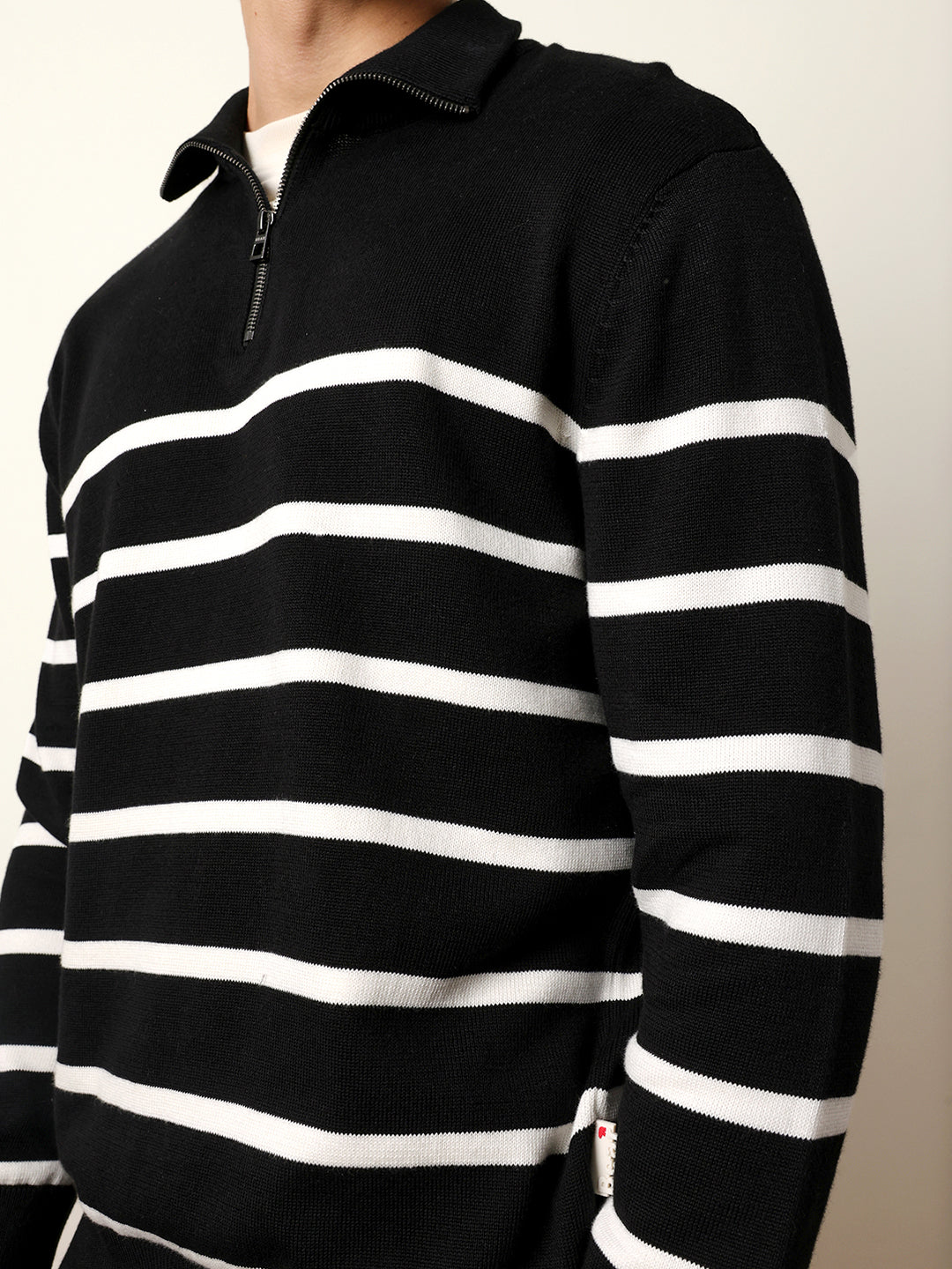 Men Pure Cotton Striped Half Zip Sweatshirt