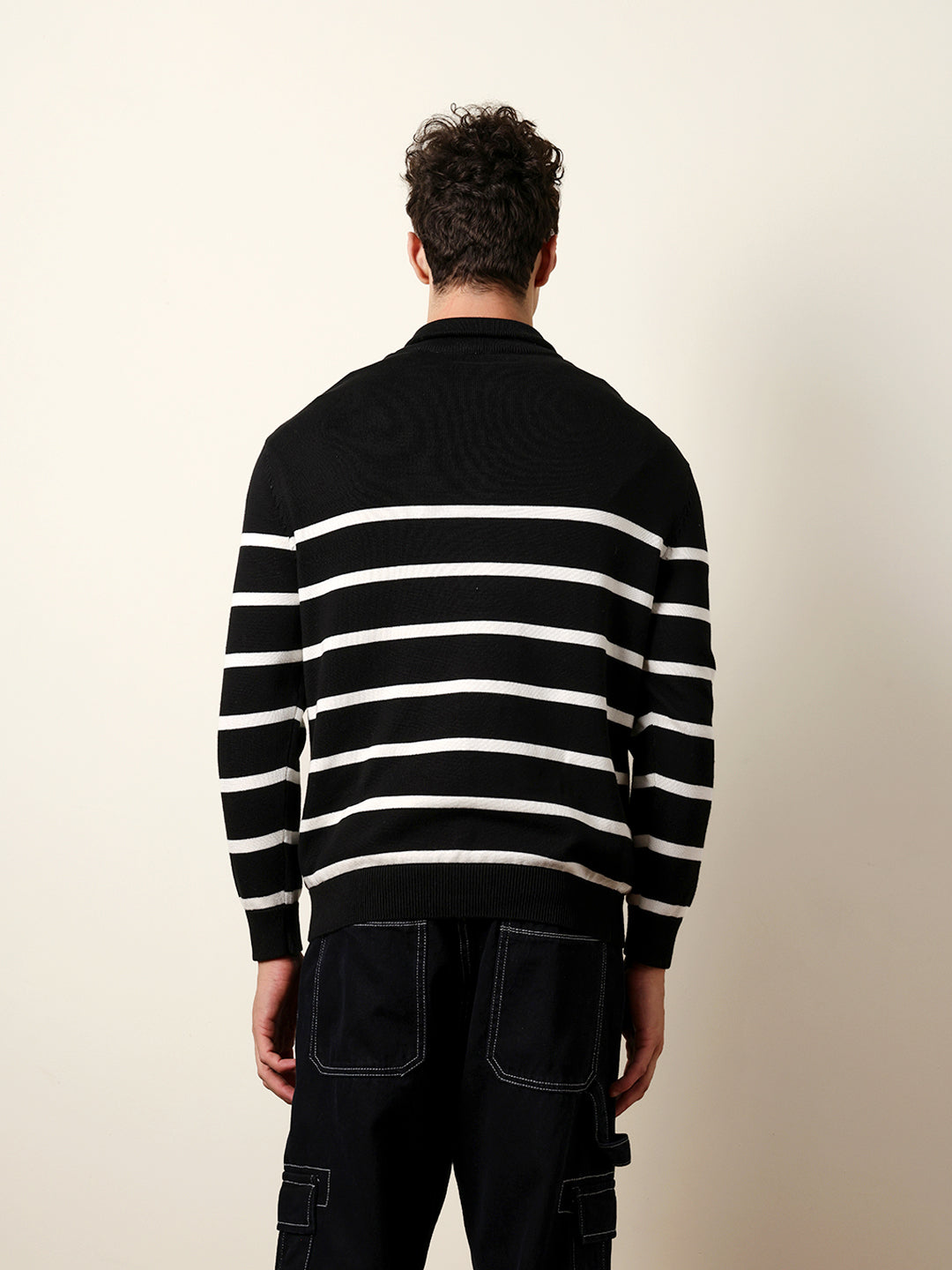 Men Pure Cotton Striped Half Zip Sweatshirt