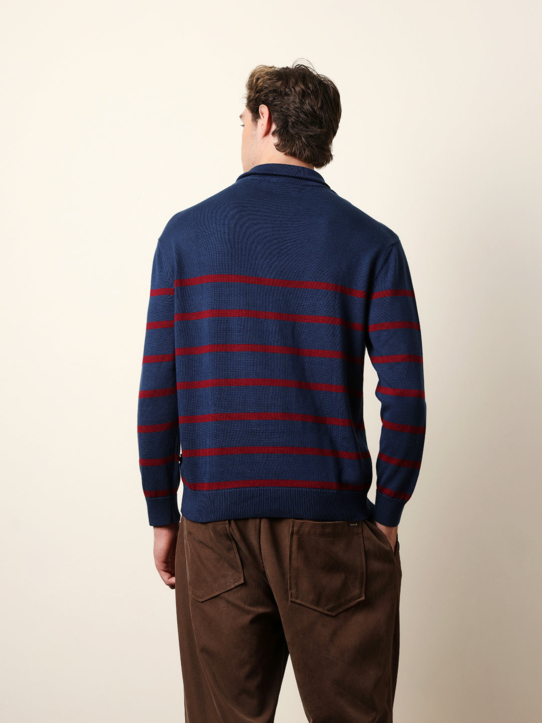 Men Pure Cotton Striped Half Zip Sweatshirt
