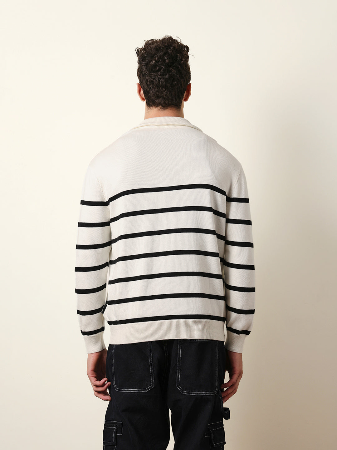 Men Pure Cotton Striped Half Zip Sweatshirt