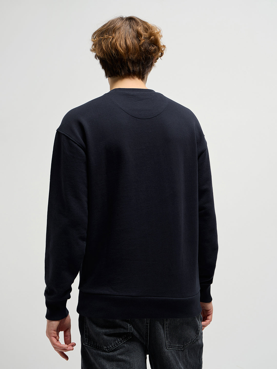 Men Black Graphic Printed Relax Fit Crew Neck Sweatshirt