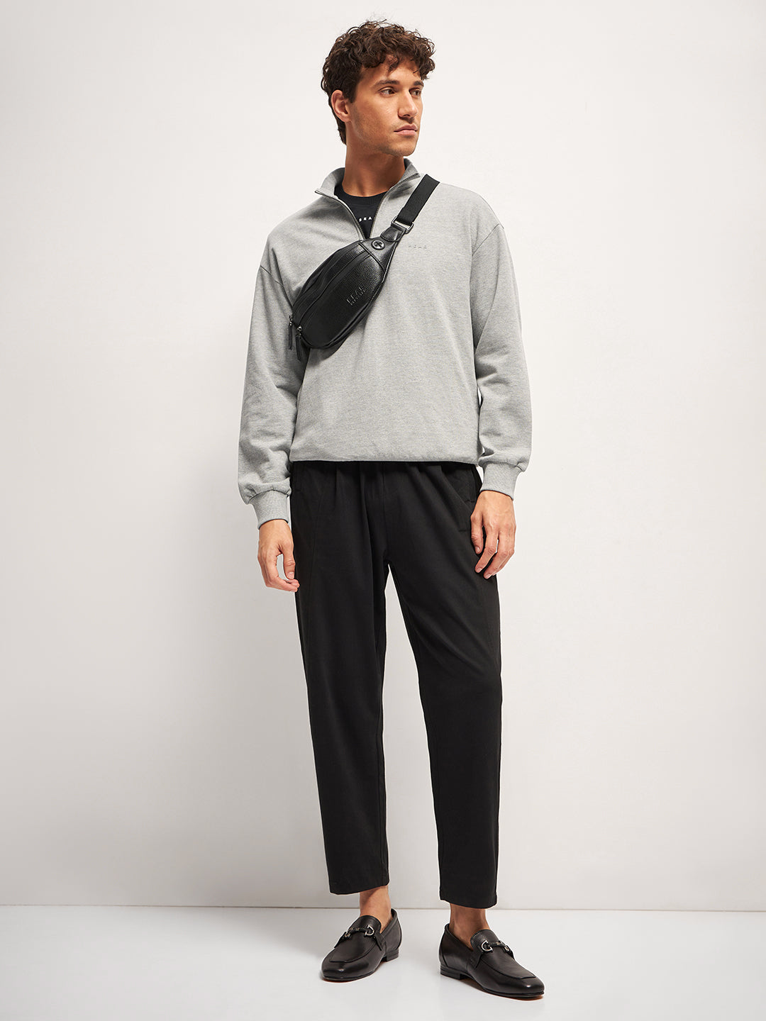 Men Grey Solid Relax Fit High Neck Sweatshirt