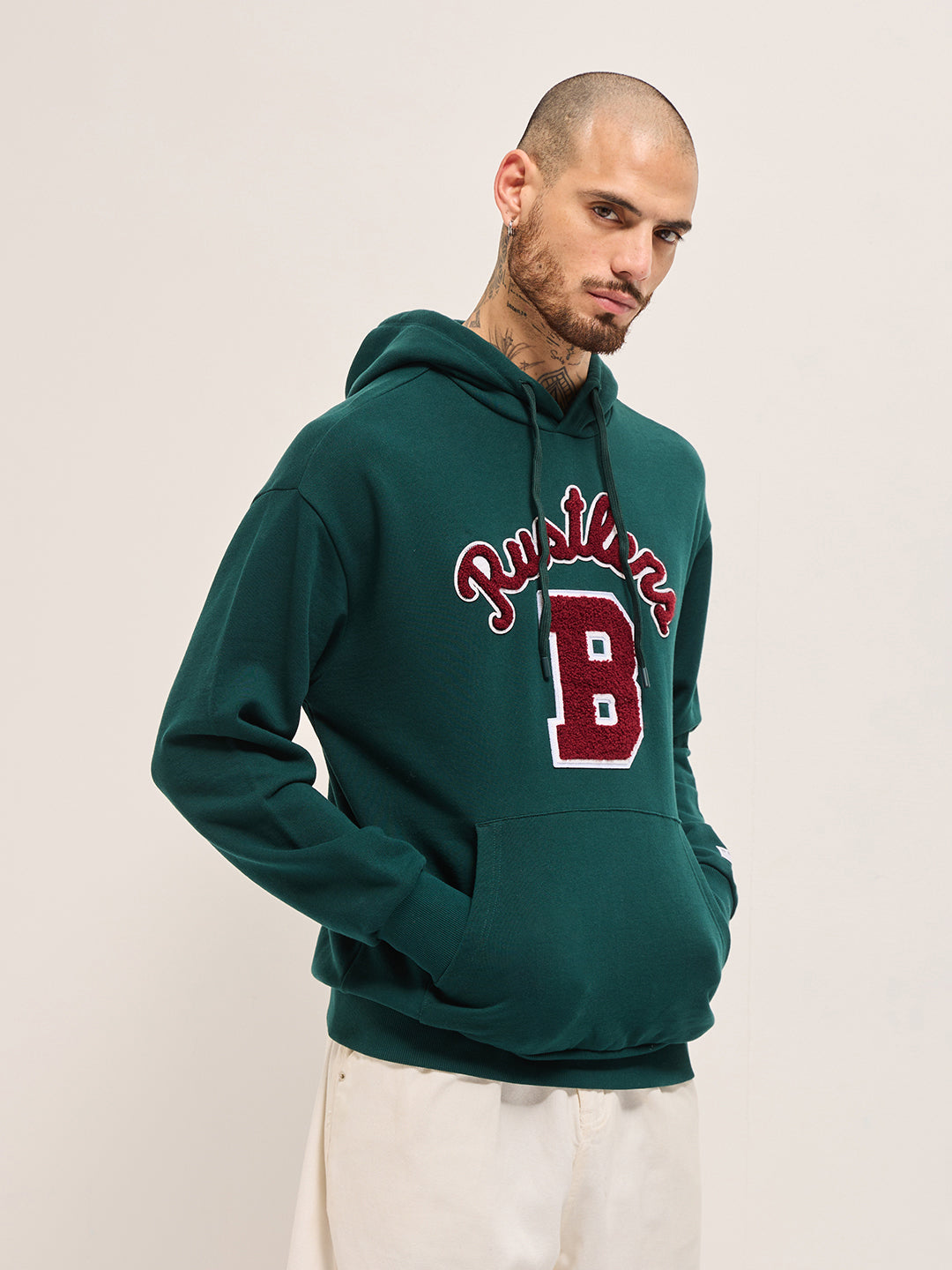 Men Green Relaxed Fit Hoodie