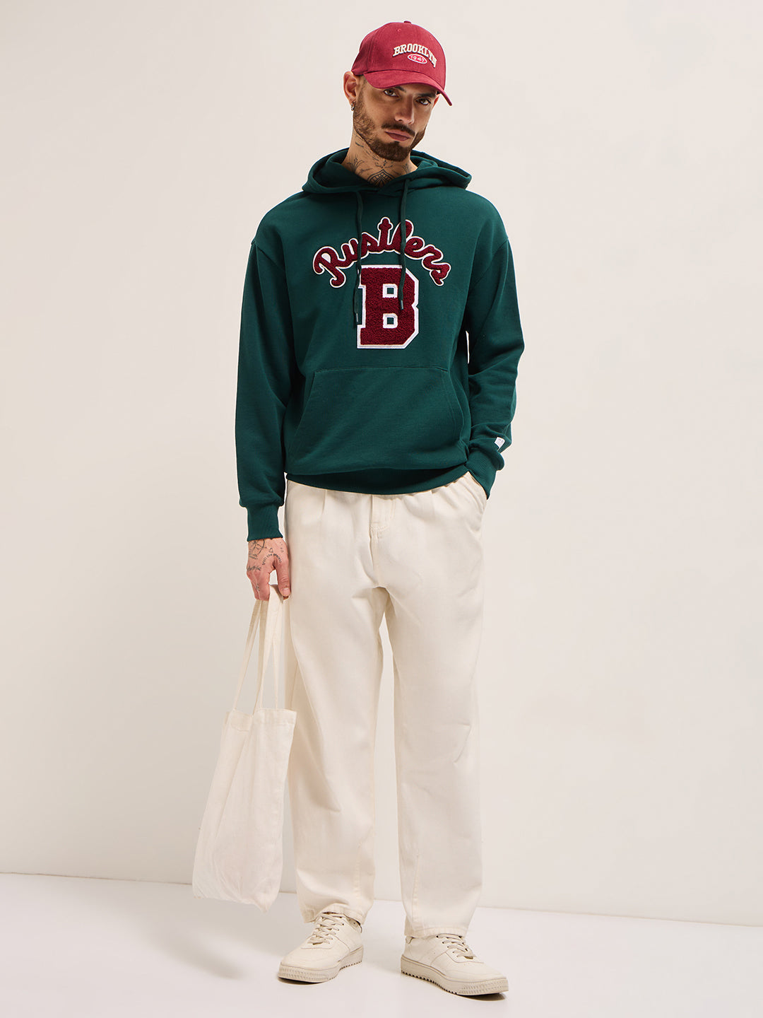 Men Green Relaxed Fit Hoodie