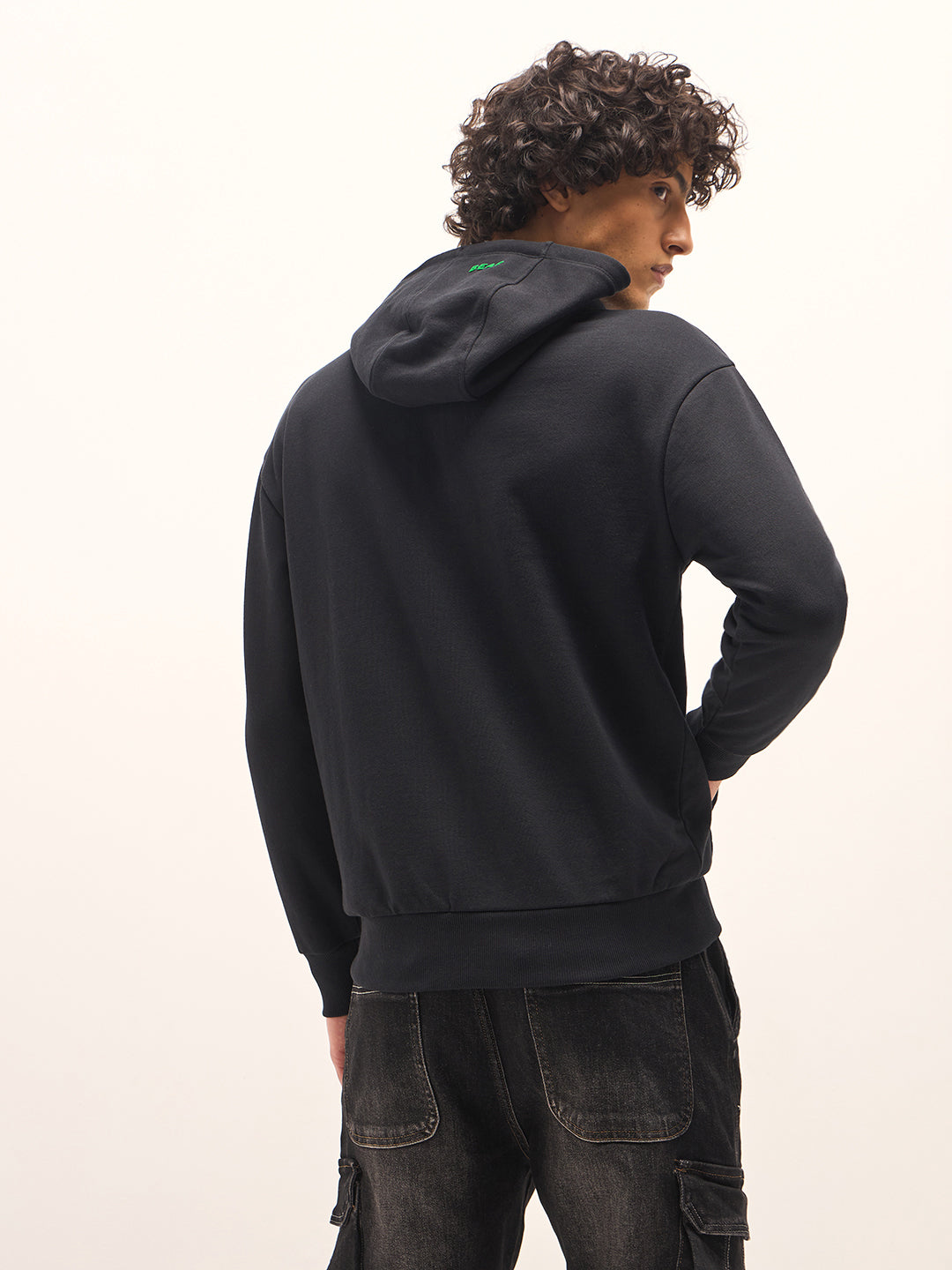 Men Black Relaxed Fit Hoodie