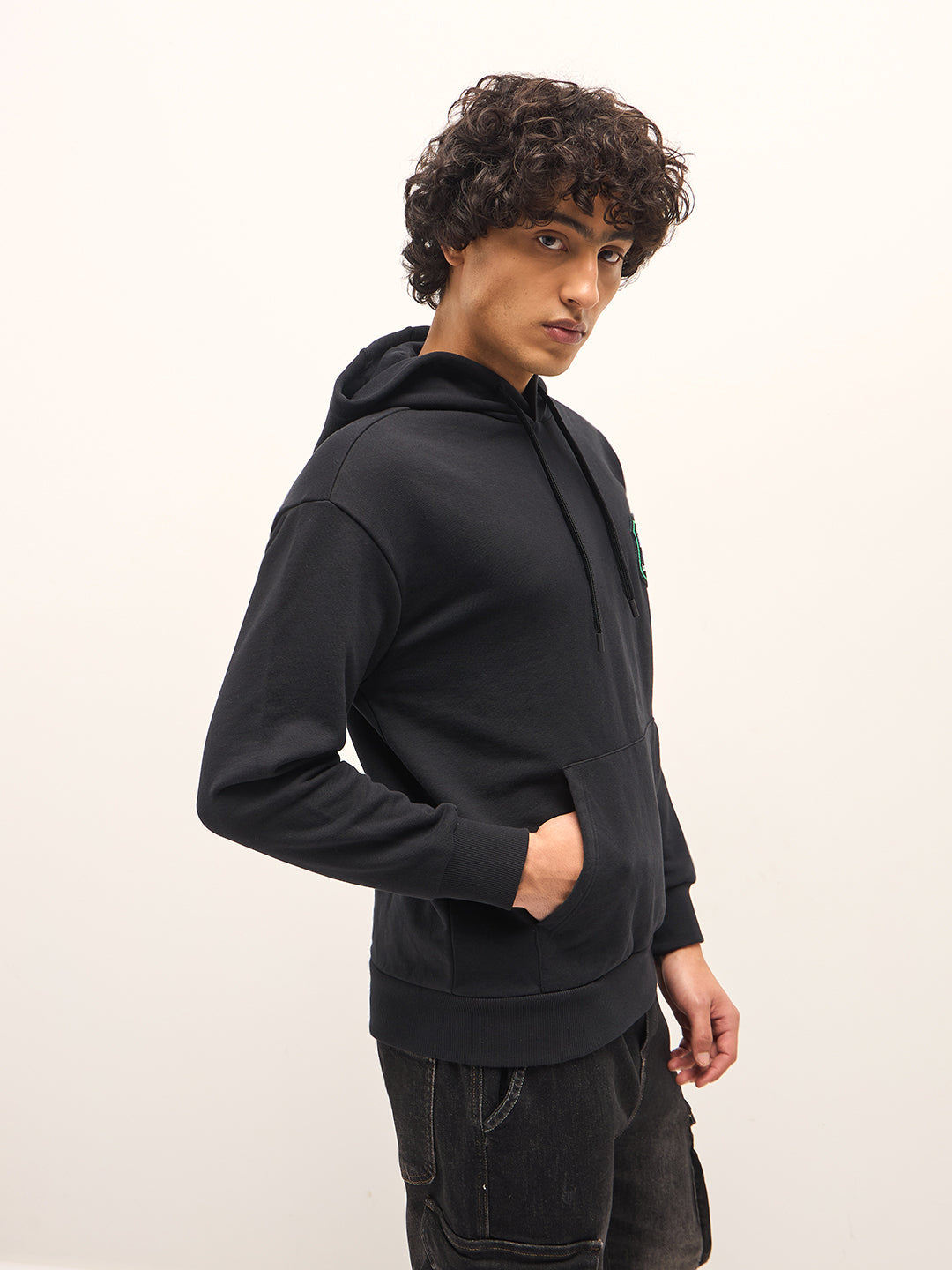 Men Black Relaxed Fit Hoodie