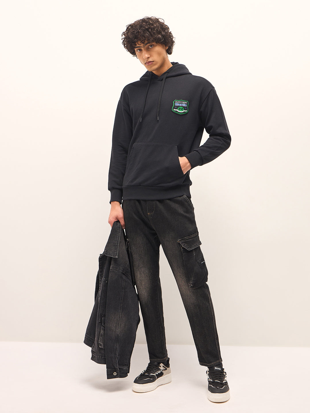 Men Black Relaxed Fit Hoodie