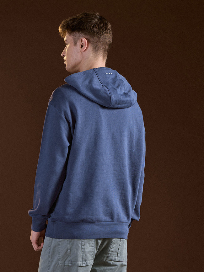 Men Blue Solid Relax Fit Hoodie