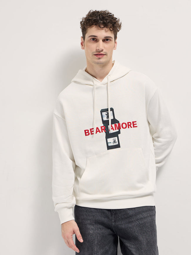 Men White graphic Printed Relax Fit Hoodie
