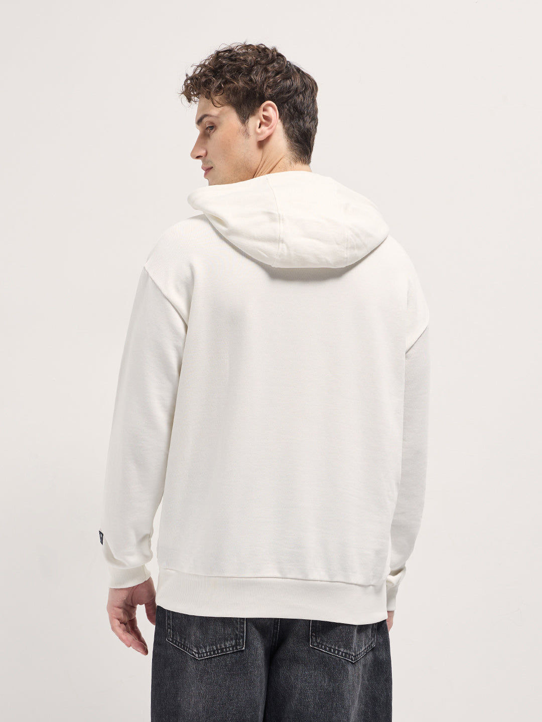 Men White graphic Printed Relax Fit Hoodie