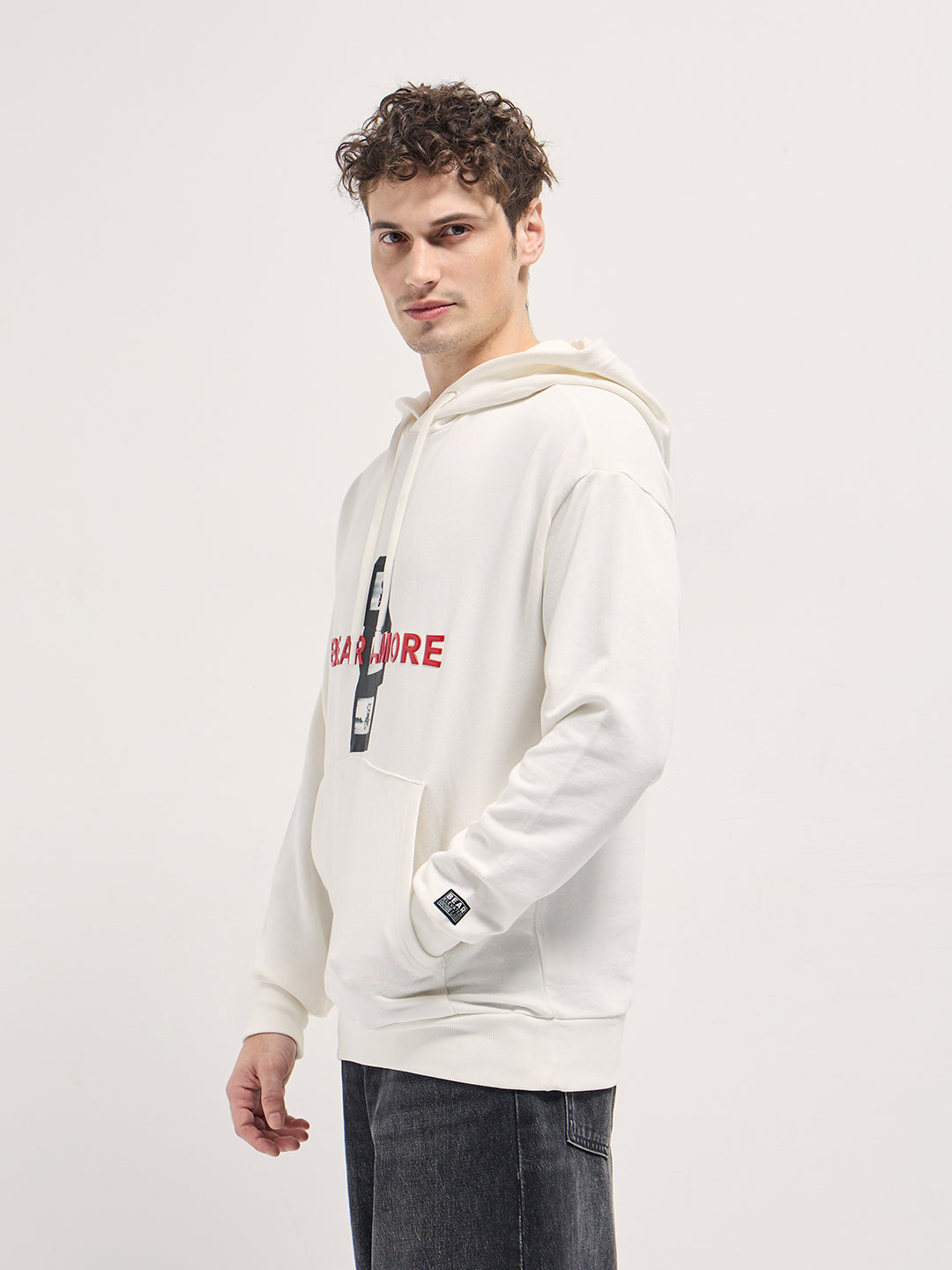 Men White graphic Printed Relax Fit Hoodie