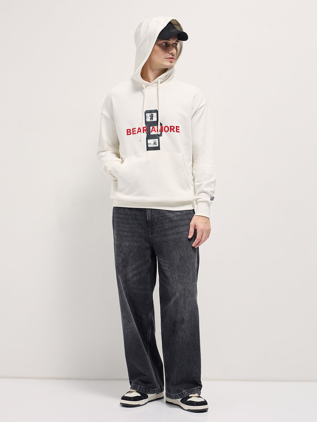 Men White graphic Printed Relax Fit Hoodie