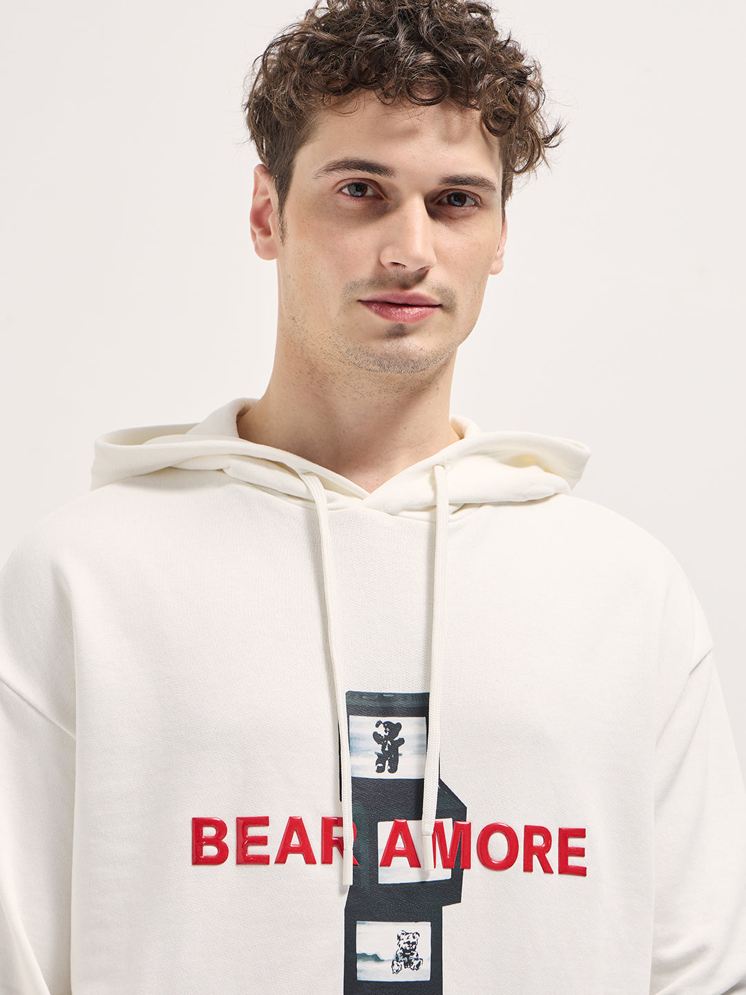 Men White graphic Printed Relax Fit Hoodie